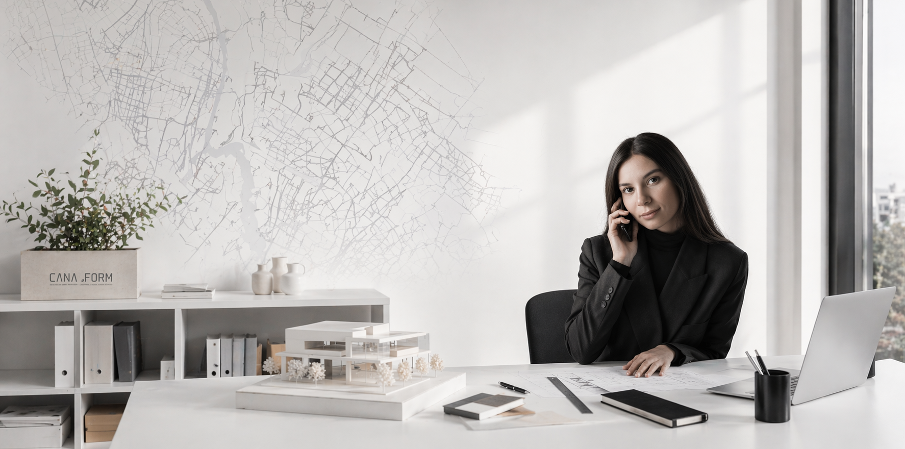 Modern office with architectural design focus e1776261927605