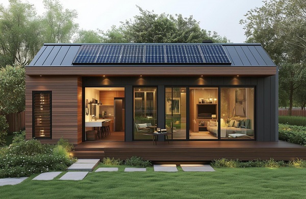 a modern container house with solar panels